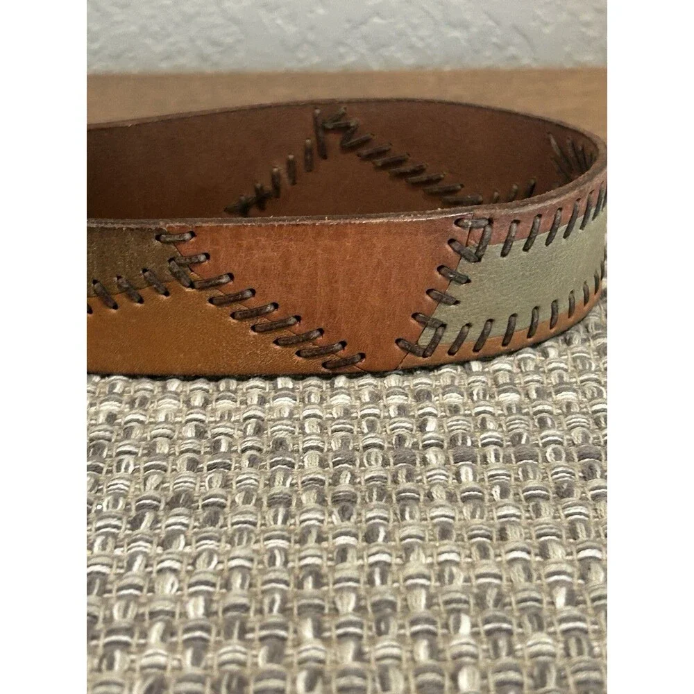 Lucky Brand Men’s Leather Belt Stitching Multi Color Leather Silver Buckle M 34”
